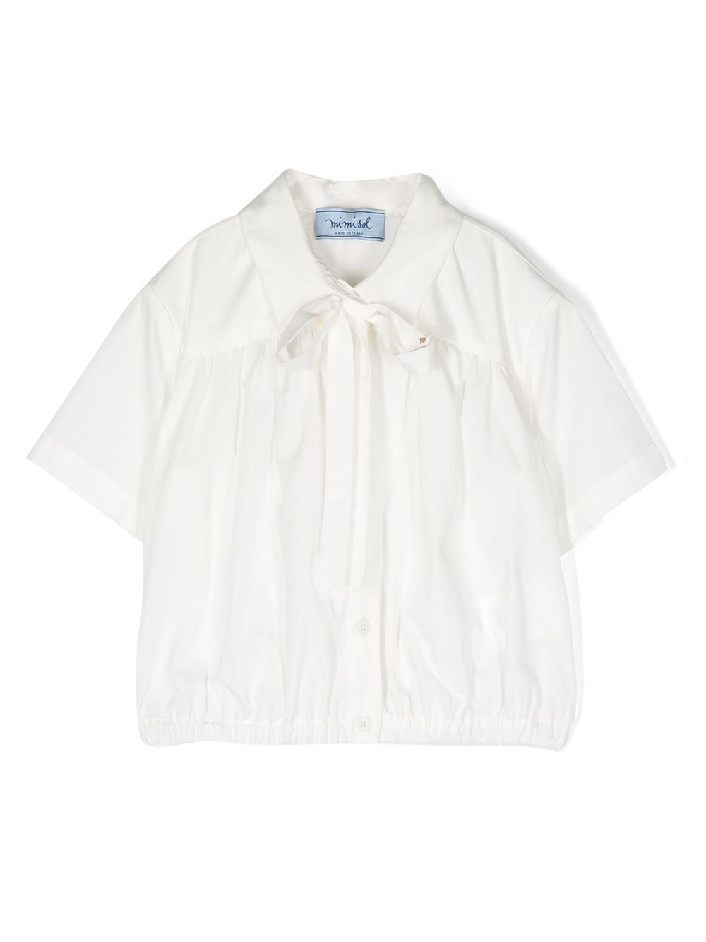 Mi Mi Sol Kids' Pussybow Short-sleeve Cotton Shirt In White