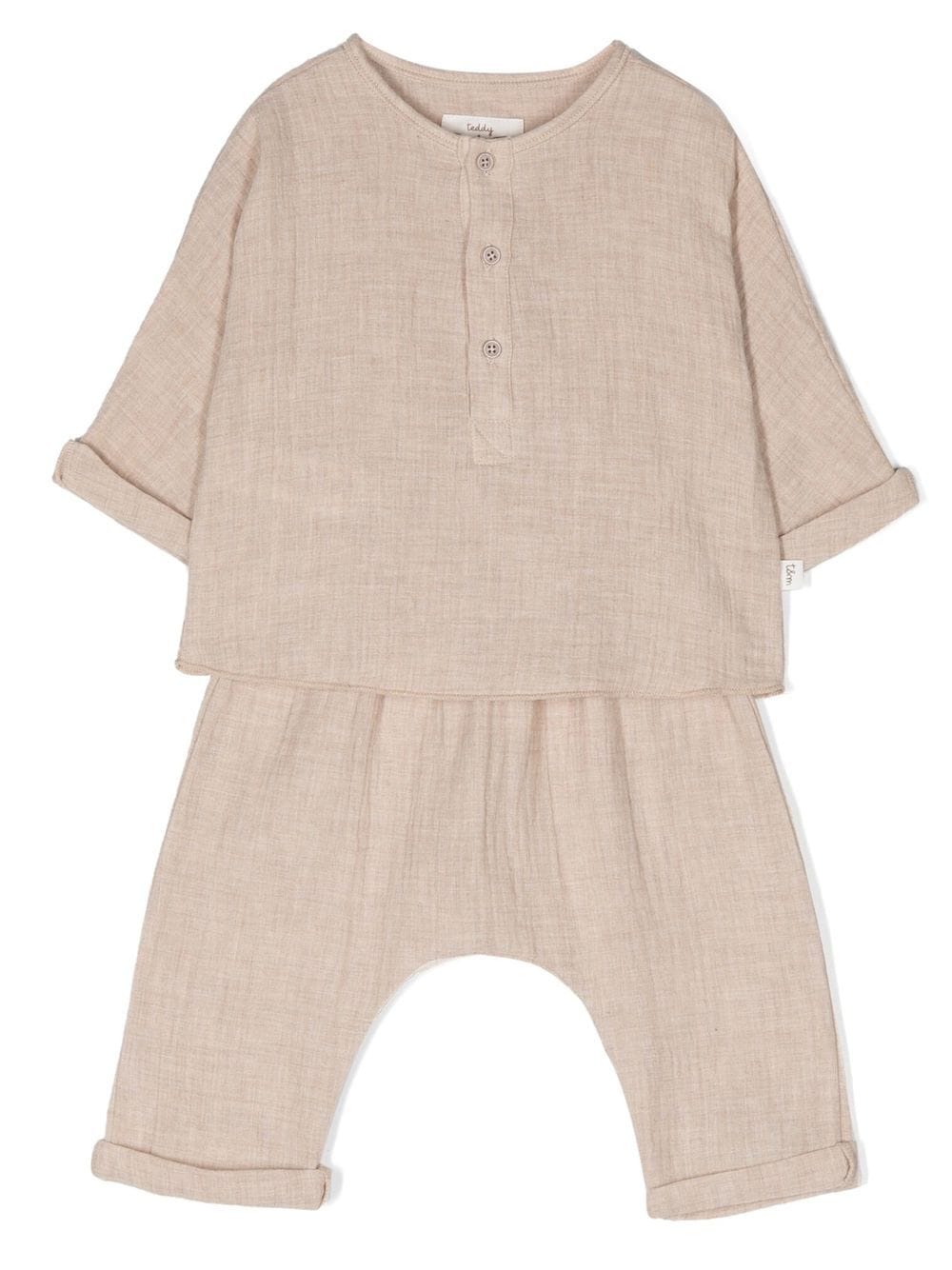 Teddy & Minou Babies' Drop-crotch Drawstring Trousers In Neutrals