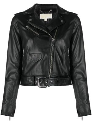 Michael Kors Ruffled Leather Biker Jacket Womens L Black outerwear MSRP  644  Walmartcom