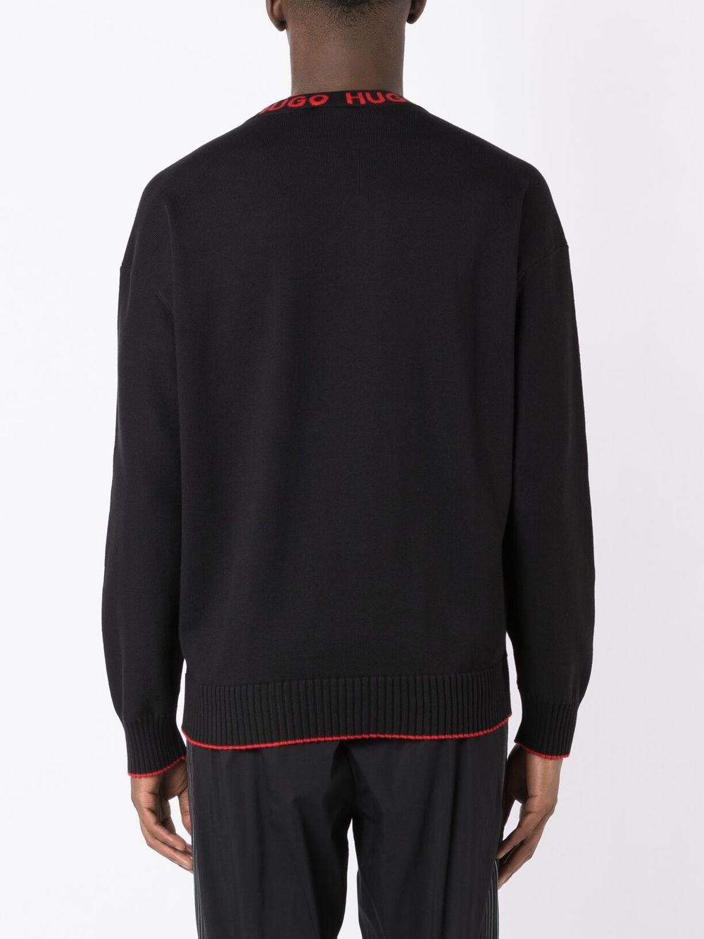 Shop Hugo Logo-collar Fine Knit Cotton Jumper In Black