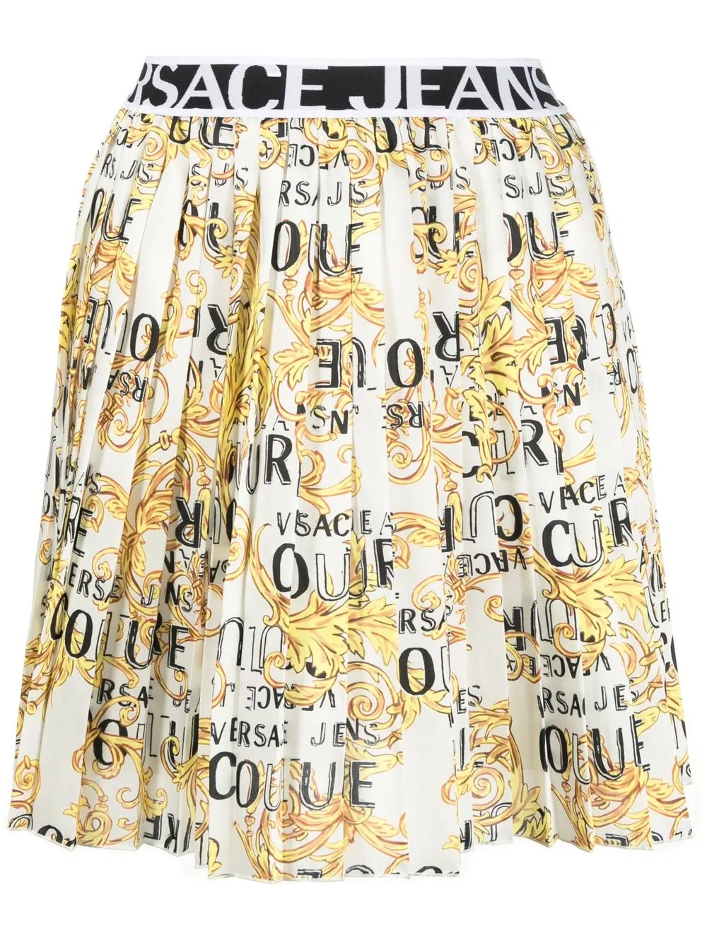 Versace Jeans Couture Baroque-print Pleated Skirt In Neutrals