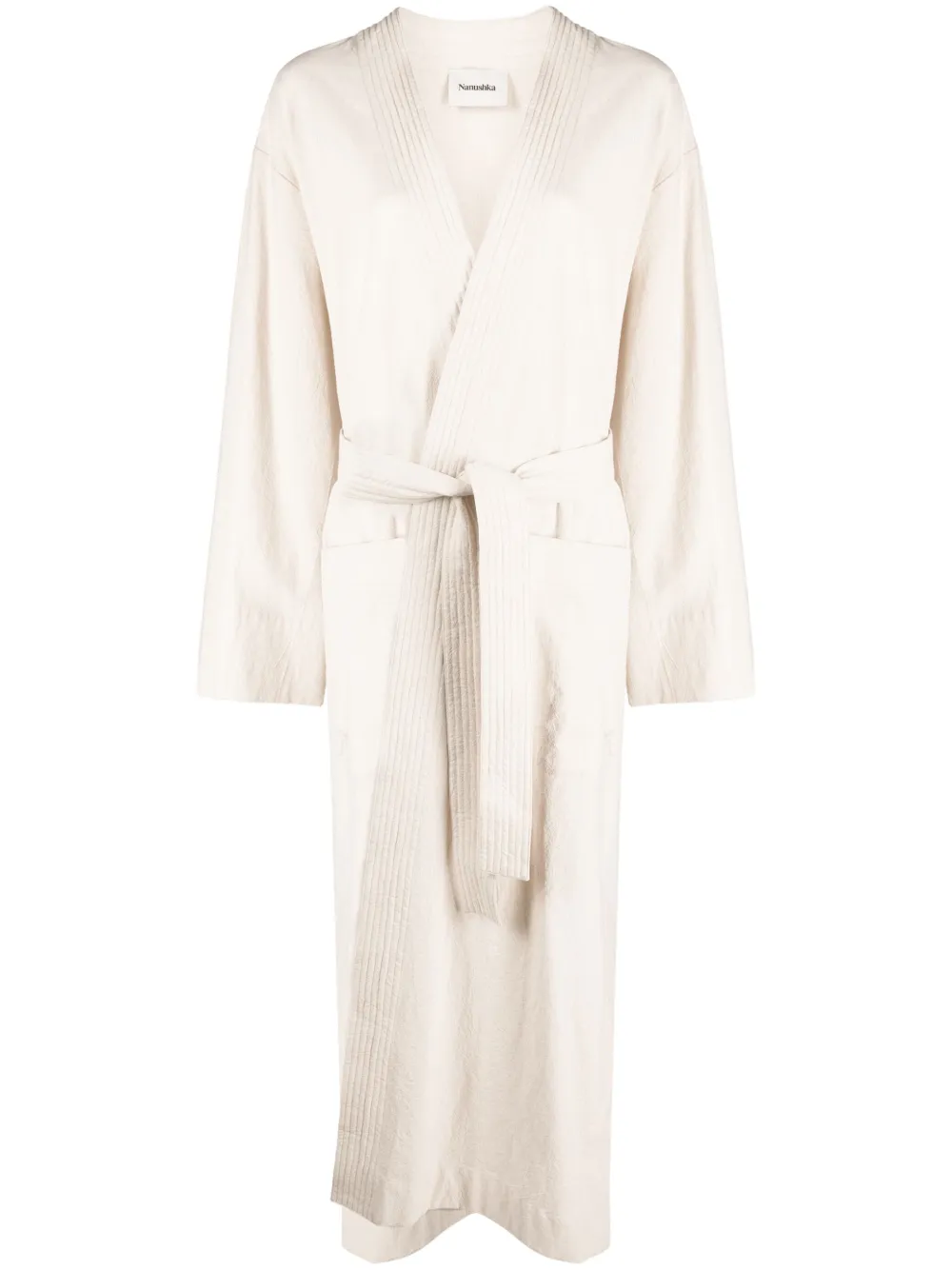 Nanushka ribbed detailing square-sleeved dress | Neutrals | Image 1
