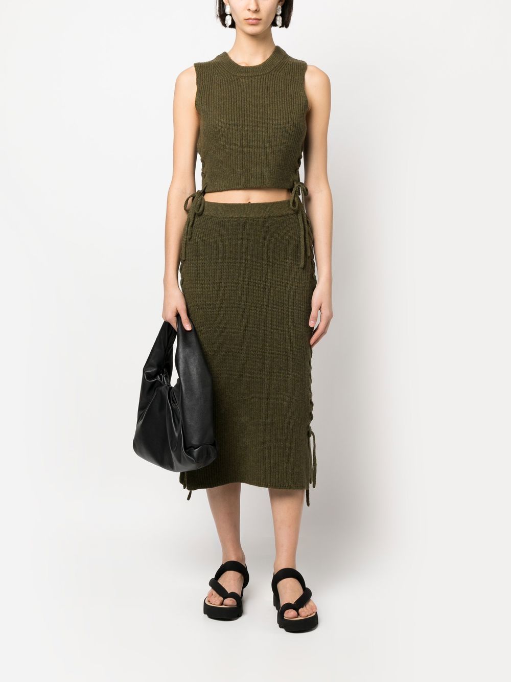 Shop Altuzarra Amani Lace-up Ribbed Crop Top In Green