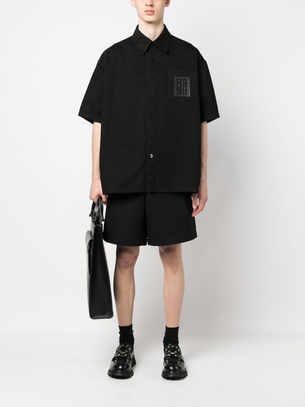 Shop Raf Simons Logo-patch Short-sleeve Shirt In Schwarz