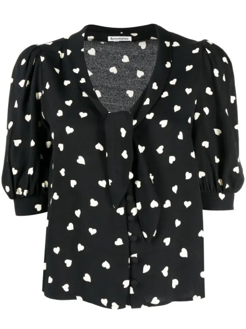 Reformation Joelle heart-print short-sleeved top