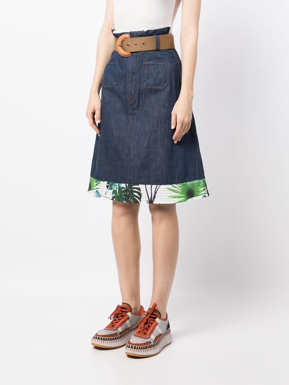 Shop Kolor Leaf-print A-line Skirt In Blue