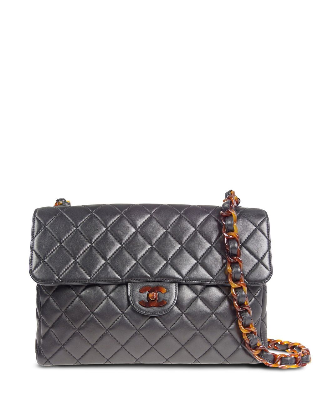 Pre-owned Chanel 1997 Tortoiseshell Classic Flap Shoulder Bag In Black