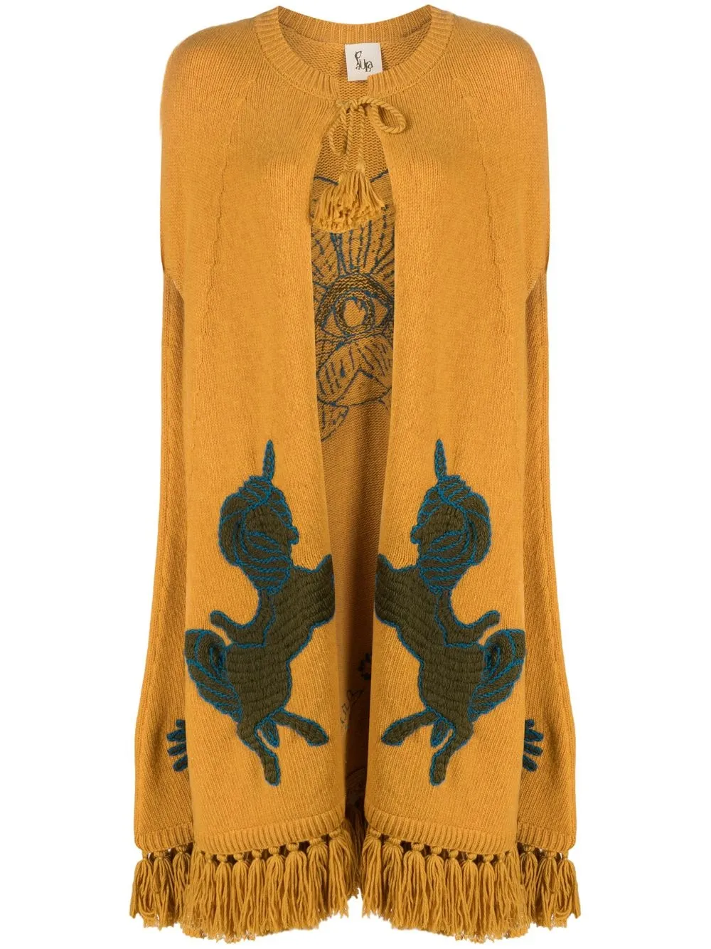 Paula Embroidered Knitted Cape In Yellow