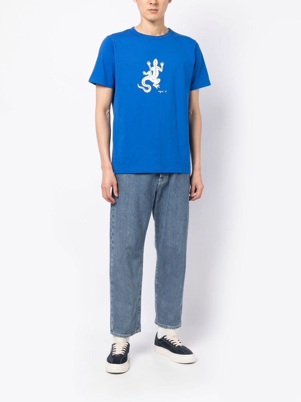 Shop Agnès B. Lizard-print Cotton T-shirt In Blue