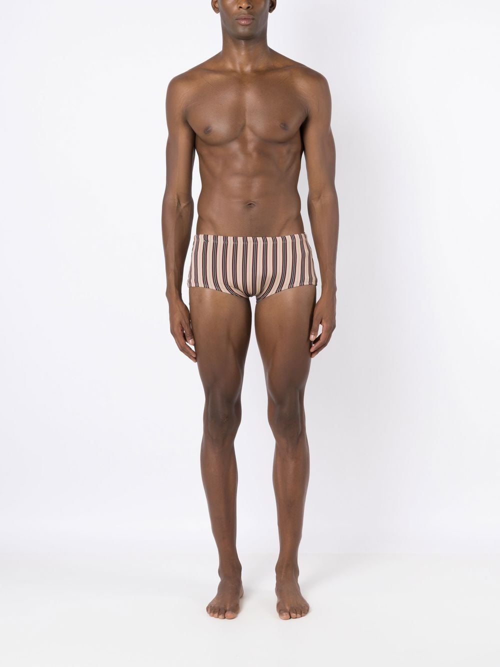 Shop Amir Slama Stripe-print Swimming Trunks In Brown