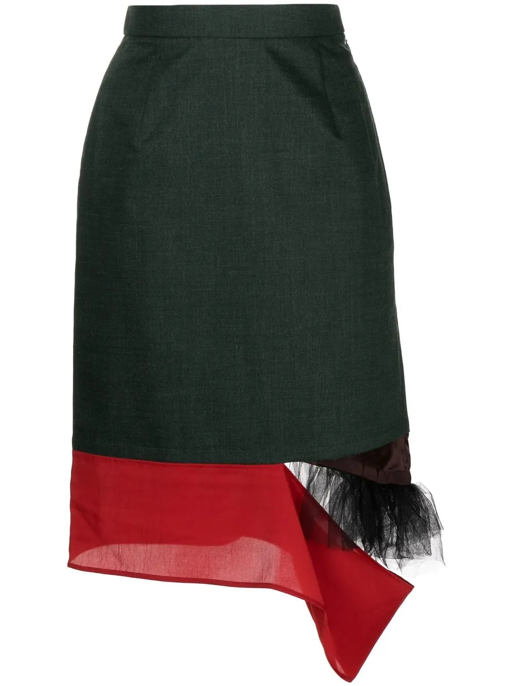 

Kolor tulle-trim asymmetric skirt - Green