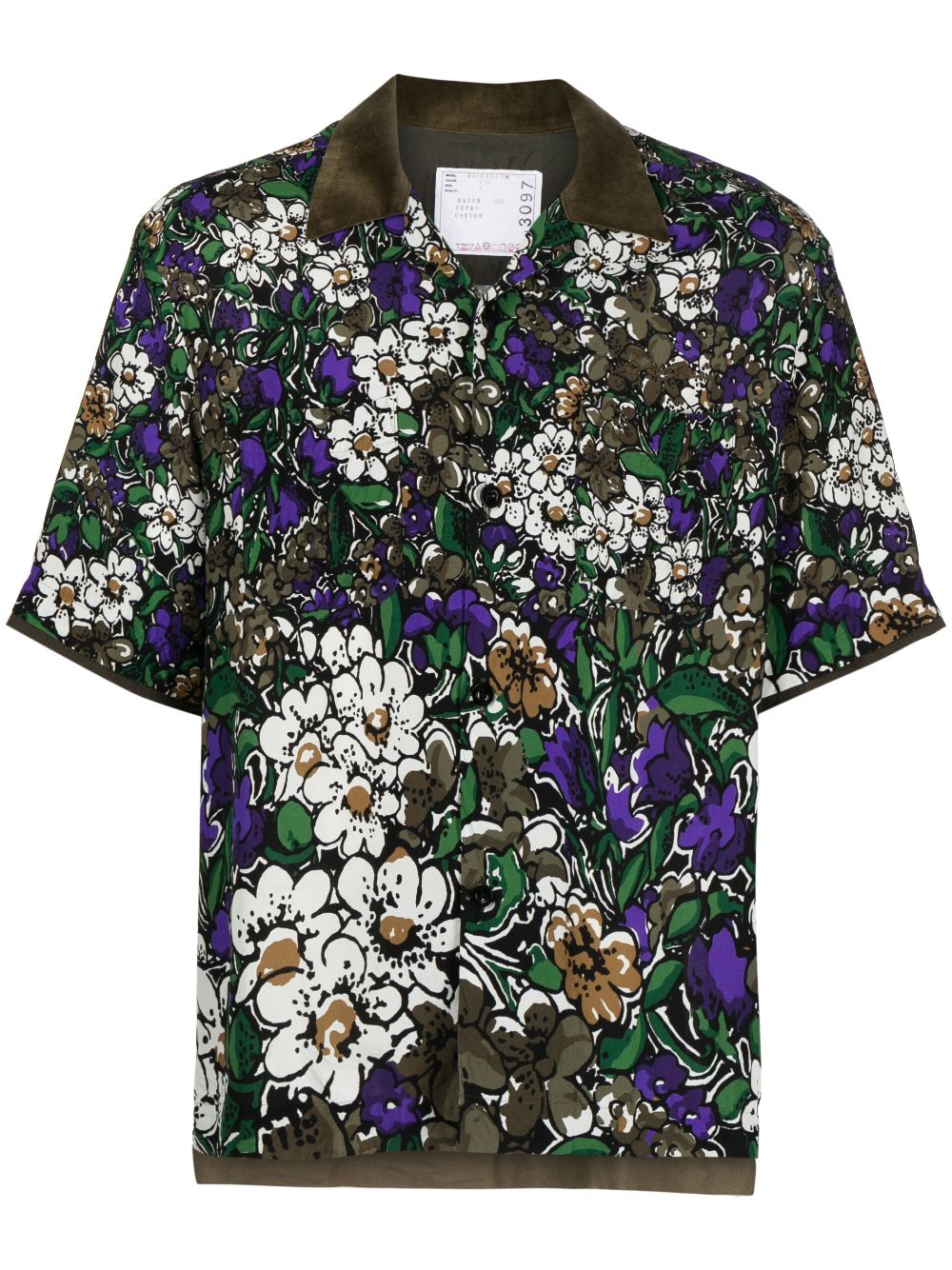 Sacai Floral-print Short-sleeve Shirt In Green