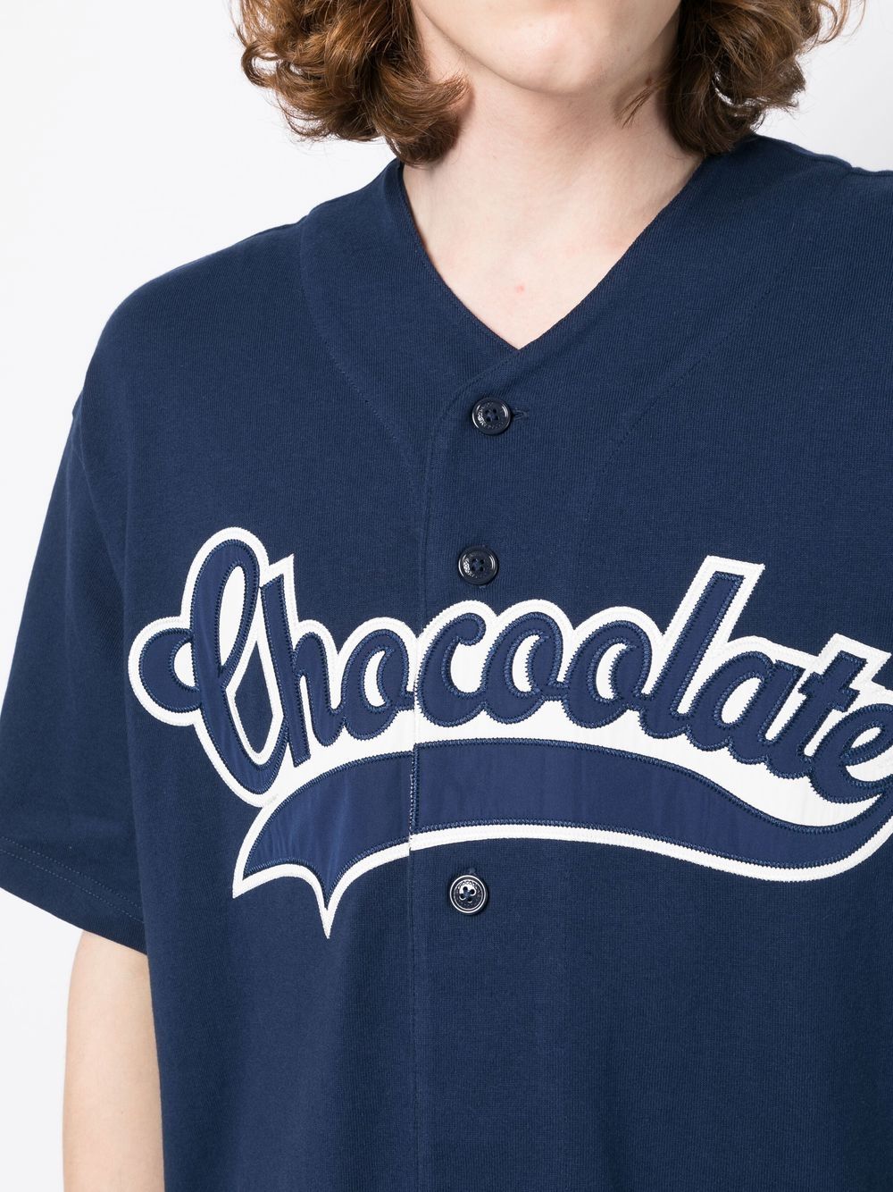 Shop Chocoolate Logo-patch Buttoned T-shirt In Blue