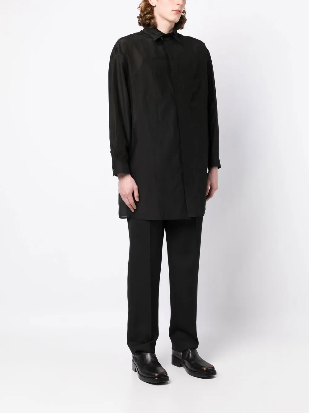 Shop Yohji Yamamoto Double-collar Long Shirt In Black