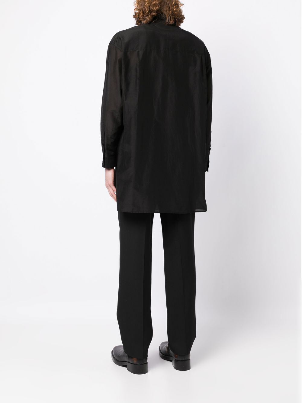 Shop Yohji Yamamoto Double-collar Long Shirt In Black