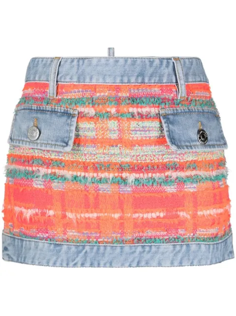 Dsquared2 tweed-detail denim mini skirt 