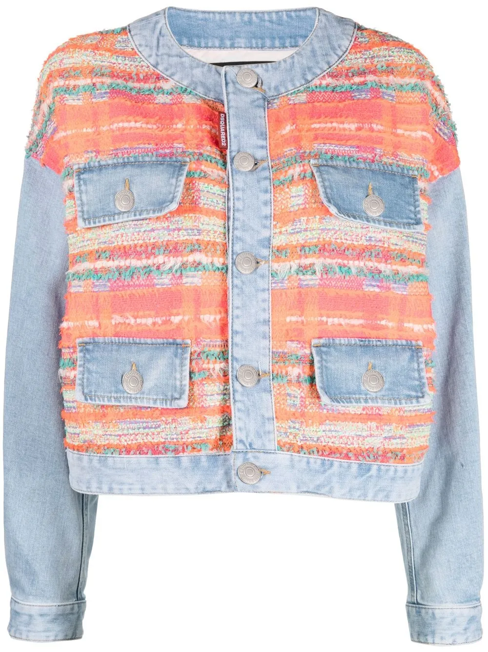 Shop Dsquared2 Panelled Button-front Denim Jacket In Orange