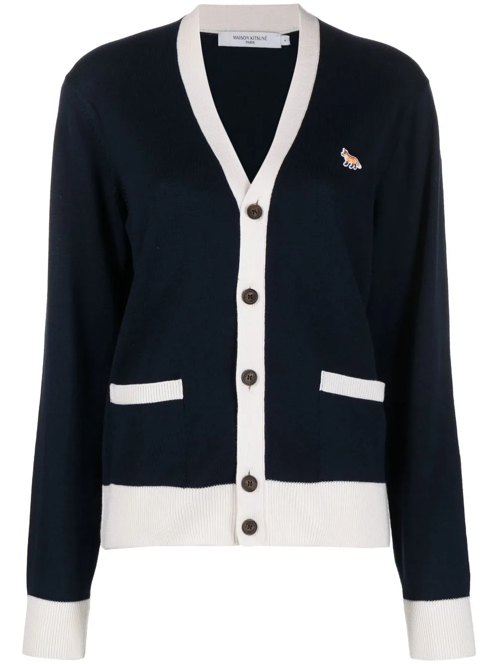 

Maison Kitsuné logo-patch wool cardigan - Blue