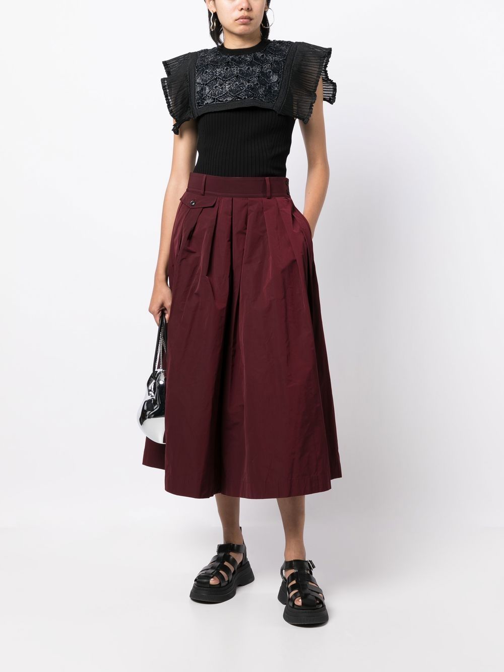 Shop Toga Floral-embroidered Ruffle-cuff Top In Black