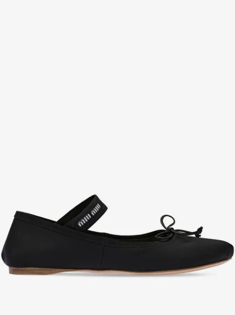Miu Miu logo-strap satin ballerina pumps