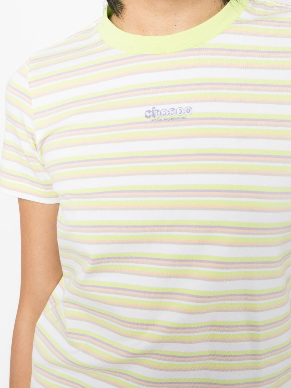 Shop Chocoolate Textured-logo Stripes T-shirt In Green