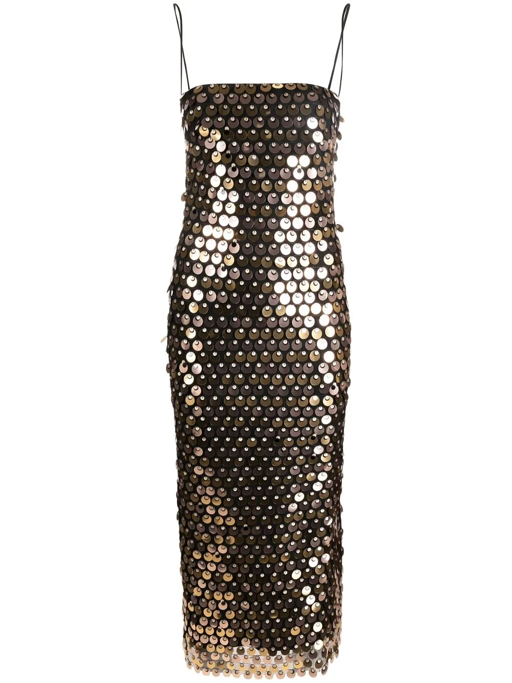 

NEW ARRIVALS square-neck sequinned midi dres - Black
