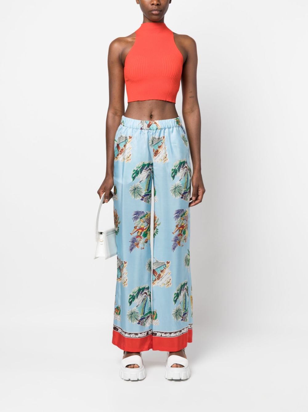 Shop P.a.r.o.s.h Graphic-print Wide-leg Trousers In Blue