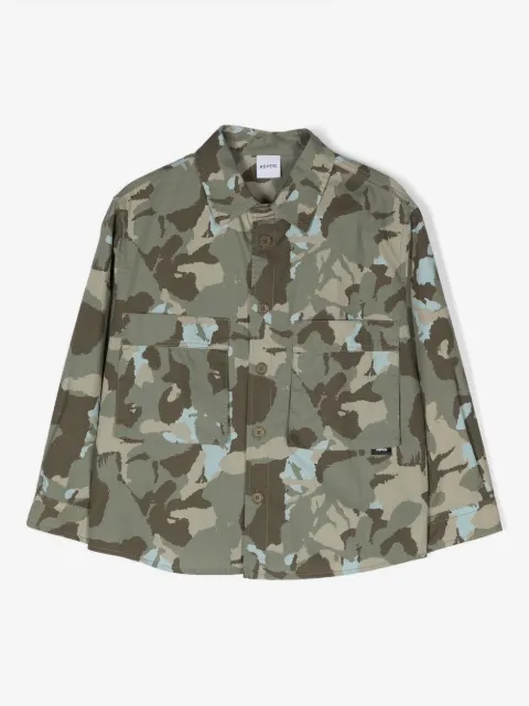 Aspesi Kids camisa con estampado militar y dos bolsillos 