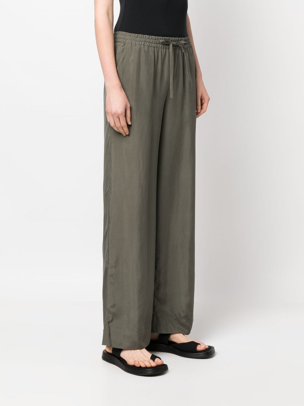 Shop P.a.r.o.s.h Wide Leg Silk Drawstring Trousers In Green