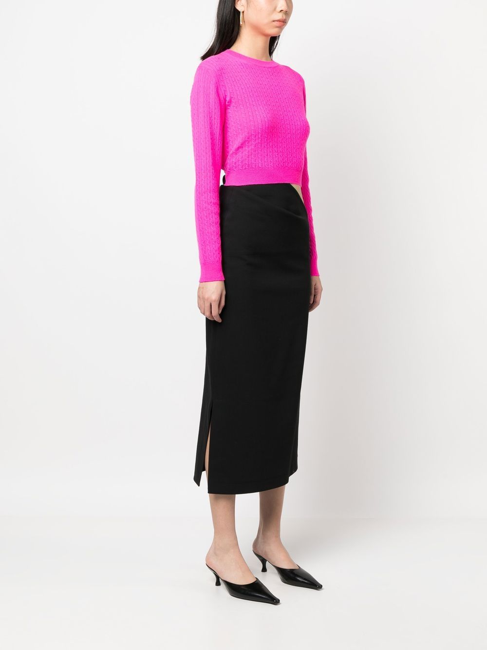 Shop Patou Cable-knit Rear-tie Cropped Jumper In Rosa