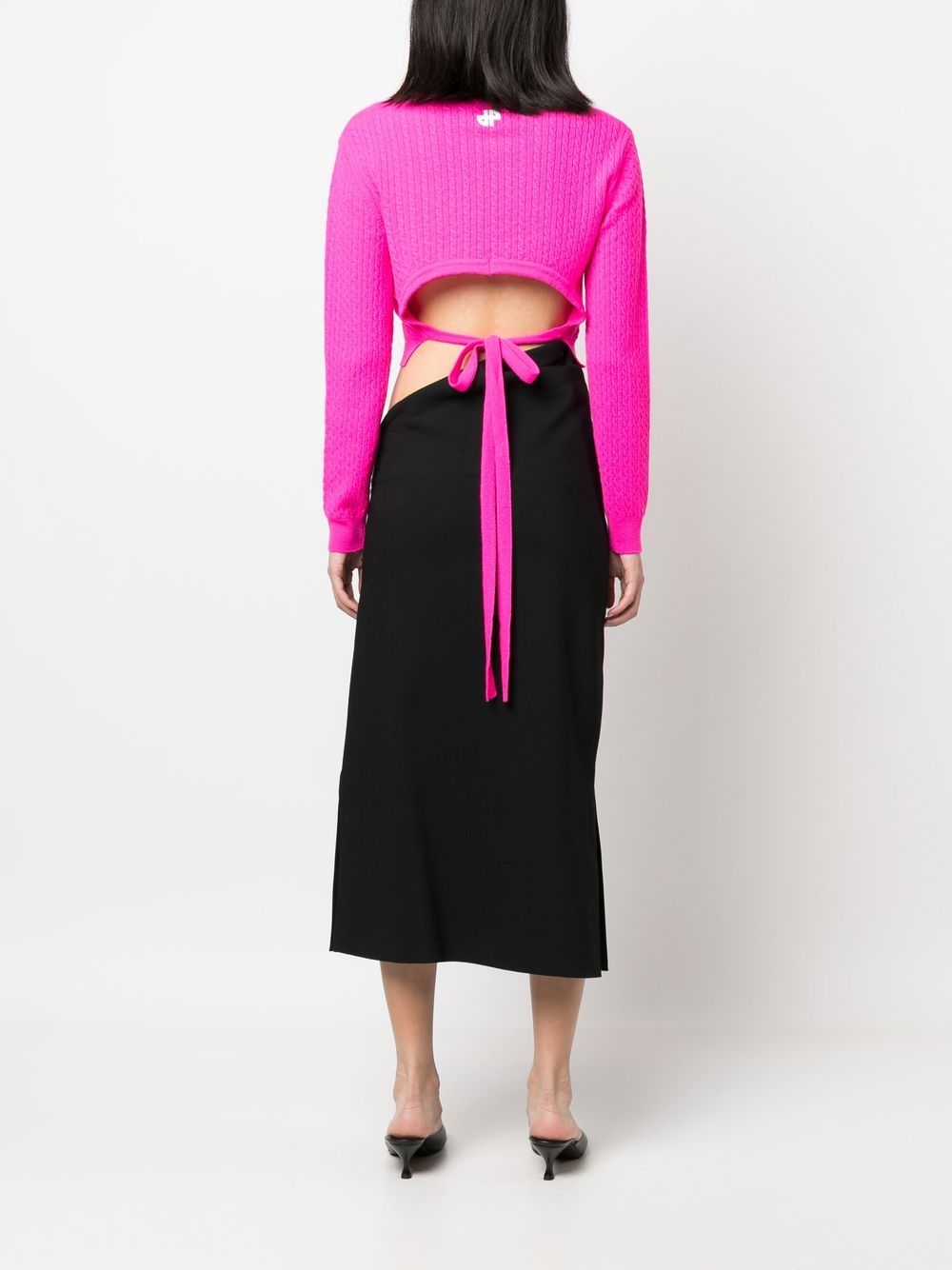 Shop Patou Cable-knit Rear-tie Cropped Jumper In Rosa