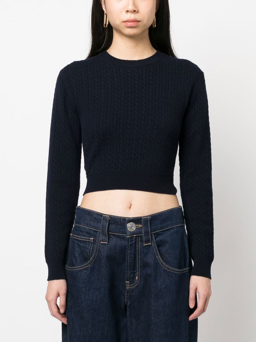 Shop Patou Cable-knit Rear-tie Cropped Jumper In Blau