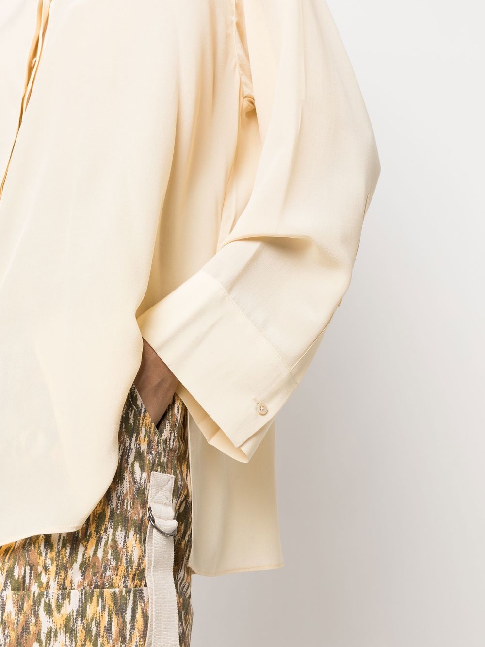 Shop Closed Long Wide-sleeved Silk Shirt In Nude