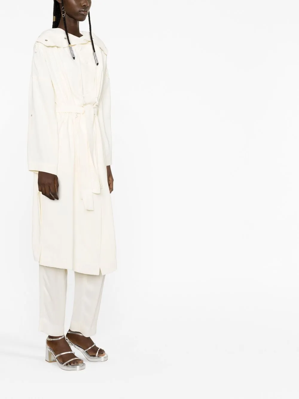 Twinset Drawstring Duster Coat In Weiss