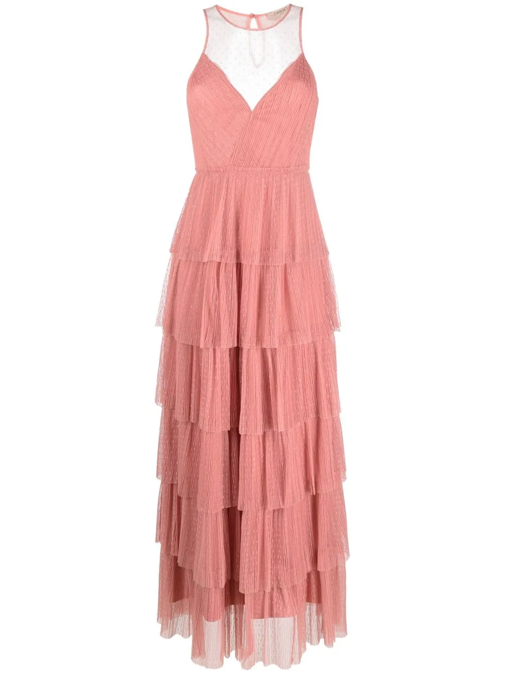 Twinset Sleeveless Tiered Long Dress In Rosa