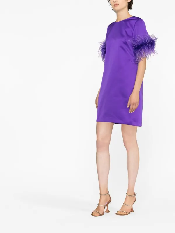 purple feather trim dress P.A.R.O.S.H. feather-trim Satin Dress | Purple