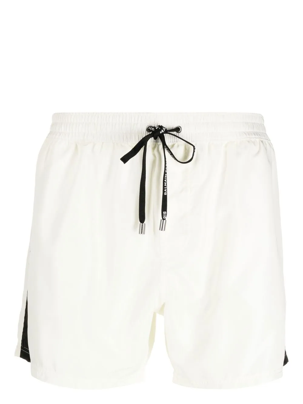 Shop Balmain Logo-drawstring Swim Shorts In Weiss