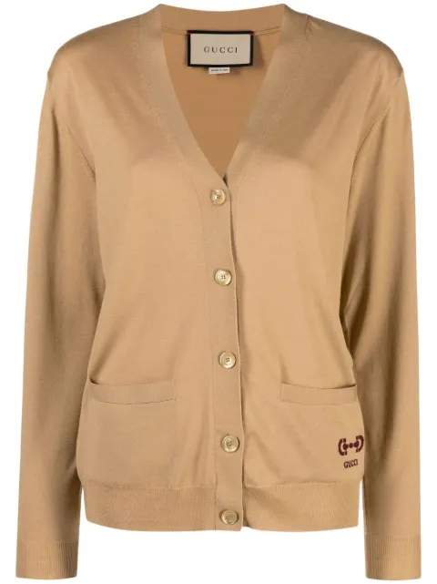 Gucci embroidered-logo wool cardigan