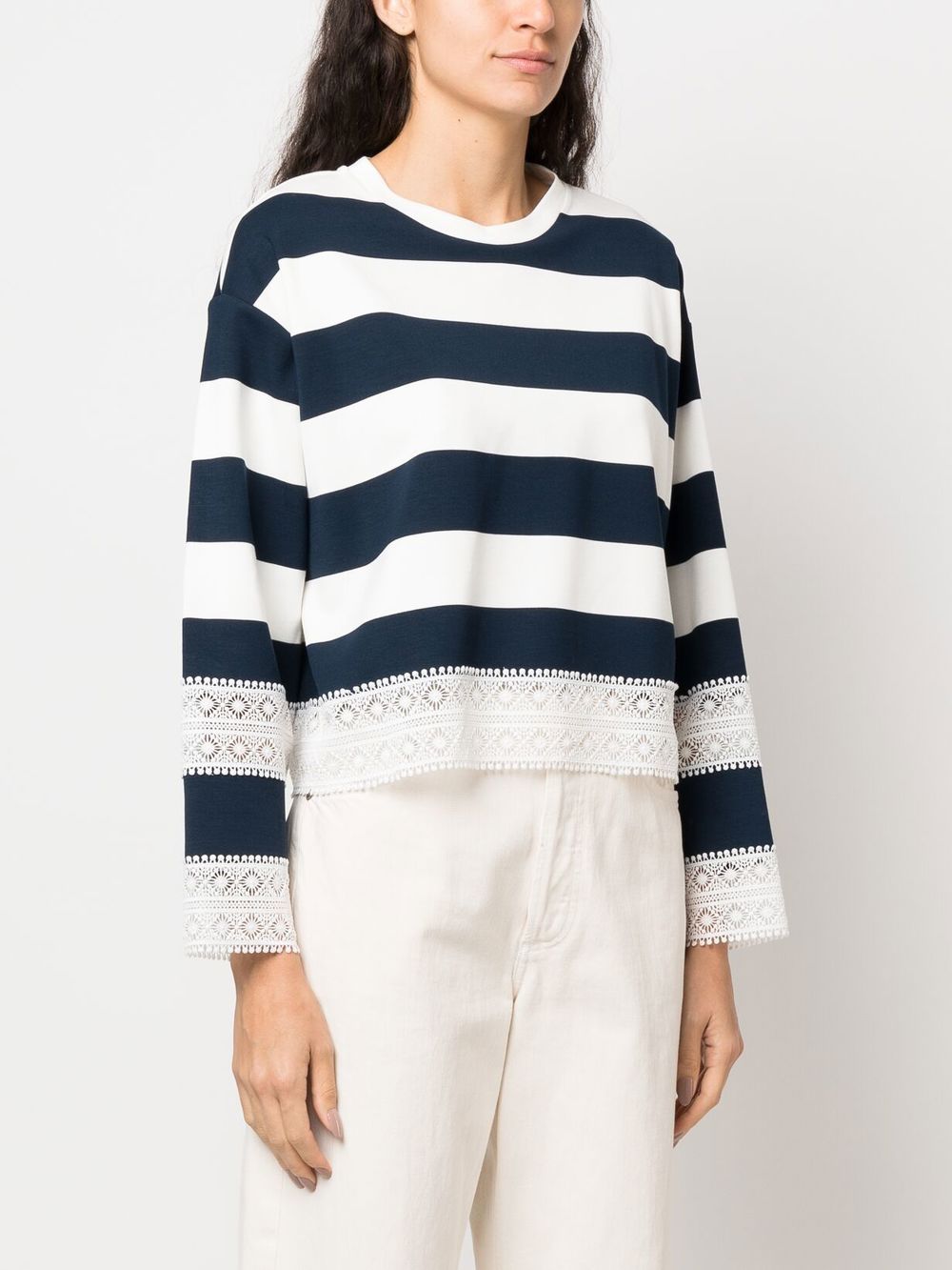 Shop Twinset Round-neck Striped Sweatershirt In Blau