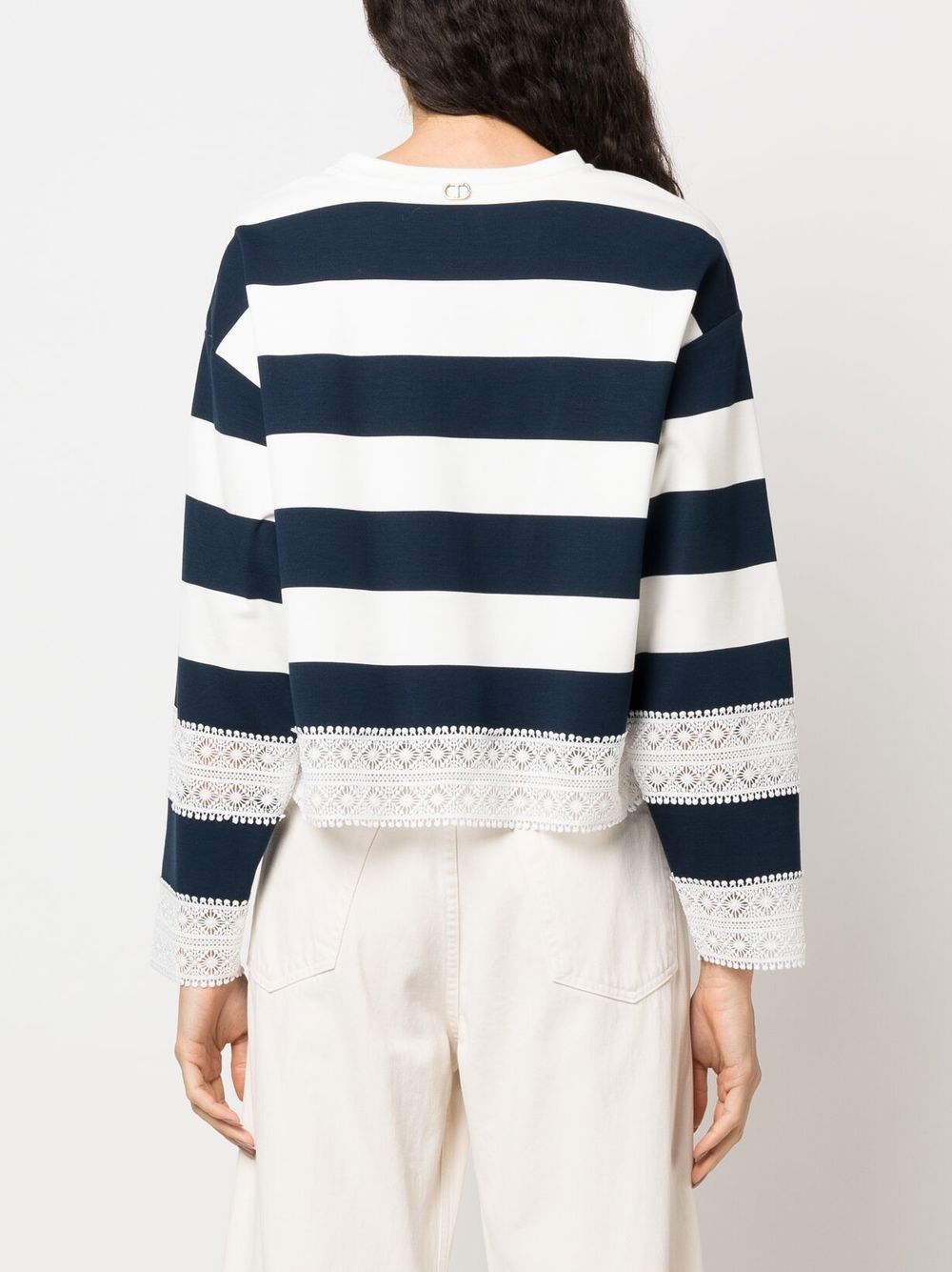 Shop Twinset Round-neck Striped Sweatershirt In Blau