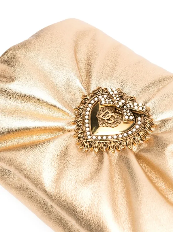 Dolce & Gabbana Medium Devotion Soft Foiled Clutch | Gold | FARFETCH