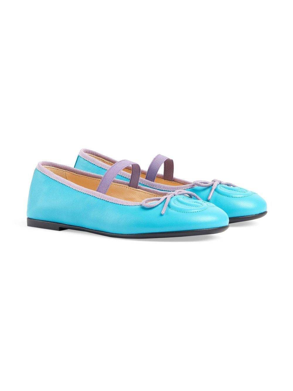 Gucci Kids' Interlocking-g Leather Ballet Shoes In Blue