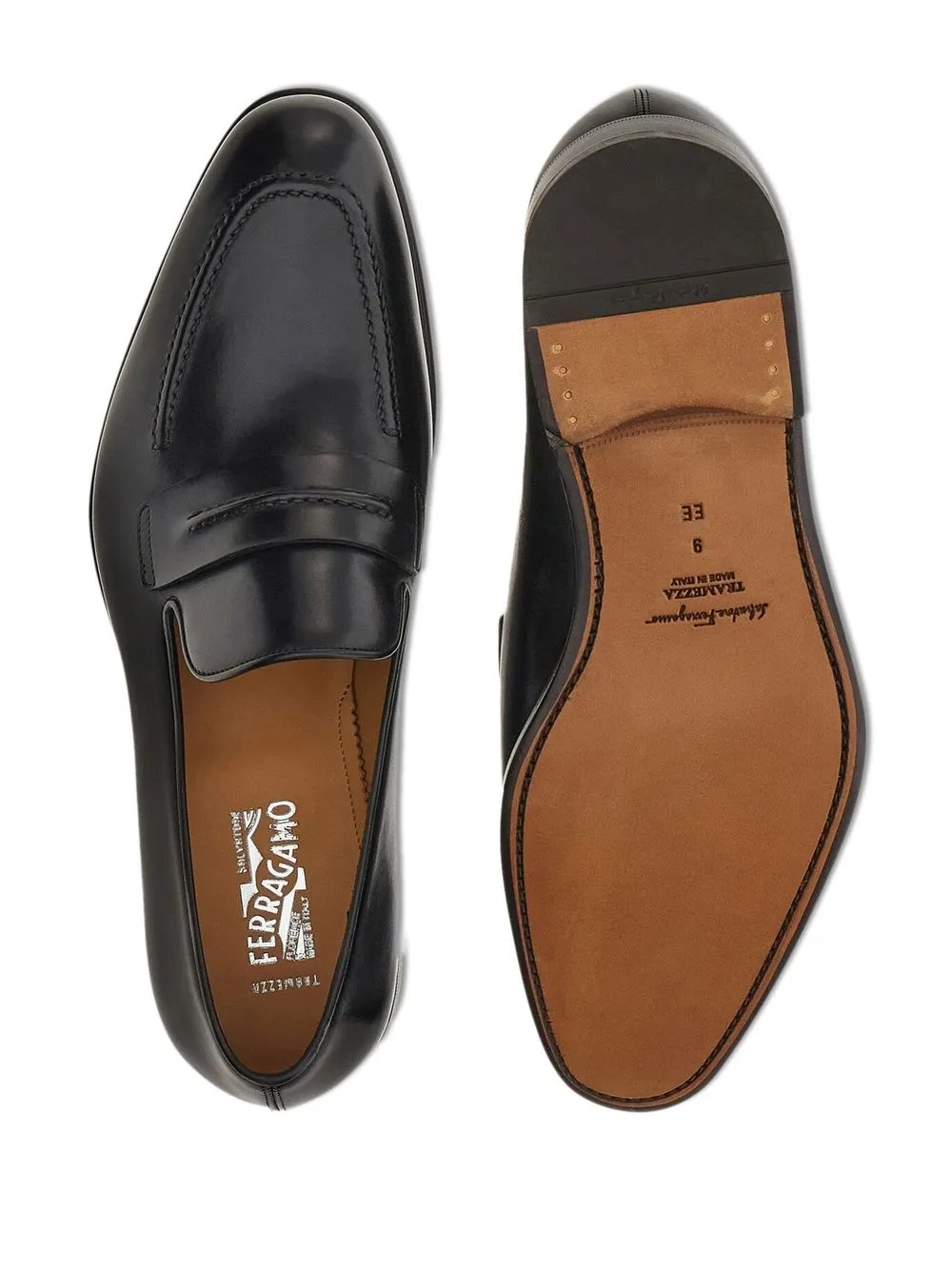 Ferragamo Slip-on Leather Penny Loafers In Schwarz