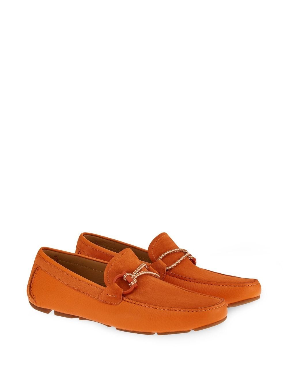 Shop Ferragamo Tie-detail Suede Loafers In Orange