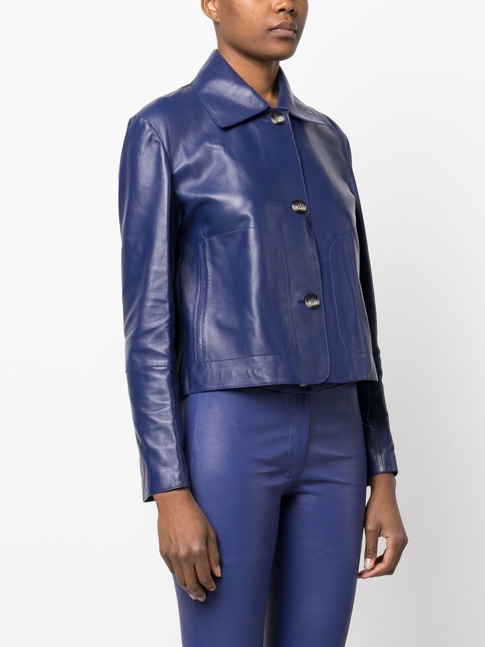 Arma Button-up Leather Jacket In Blau | ModeSens