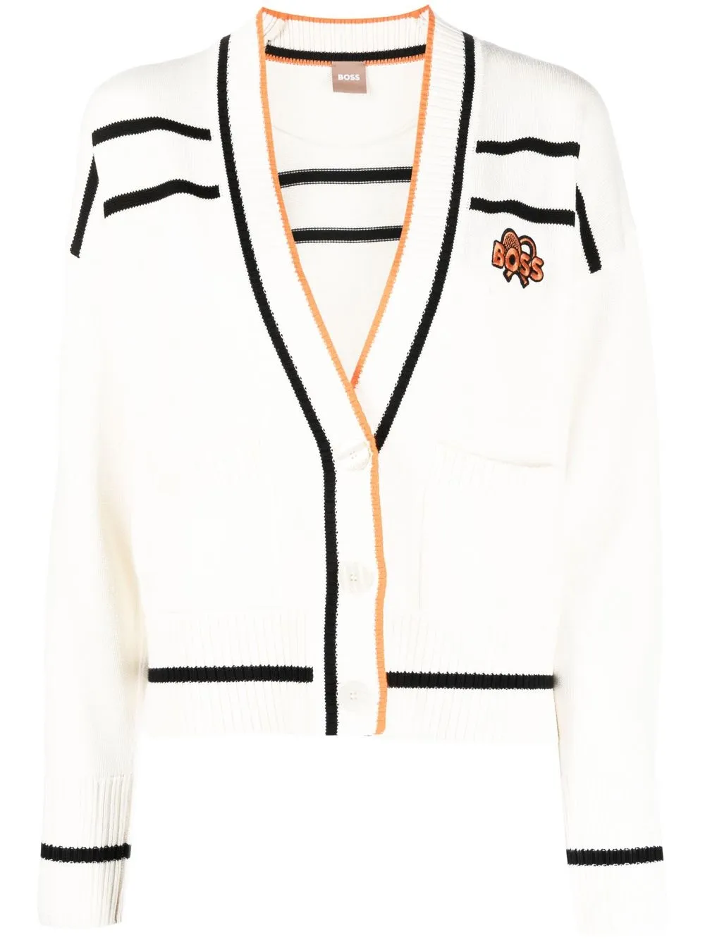 

BOSS logo-patch striped cardigan - White