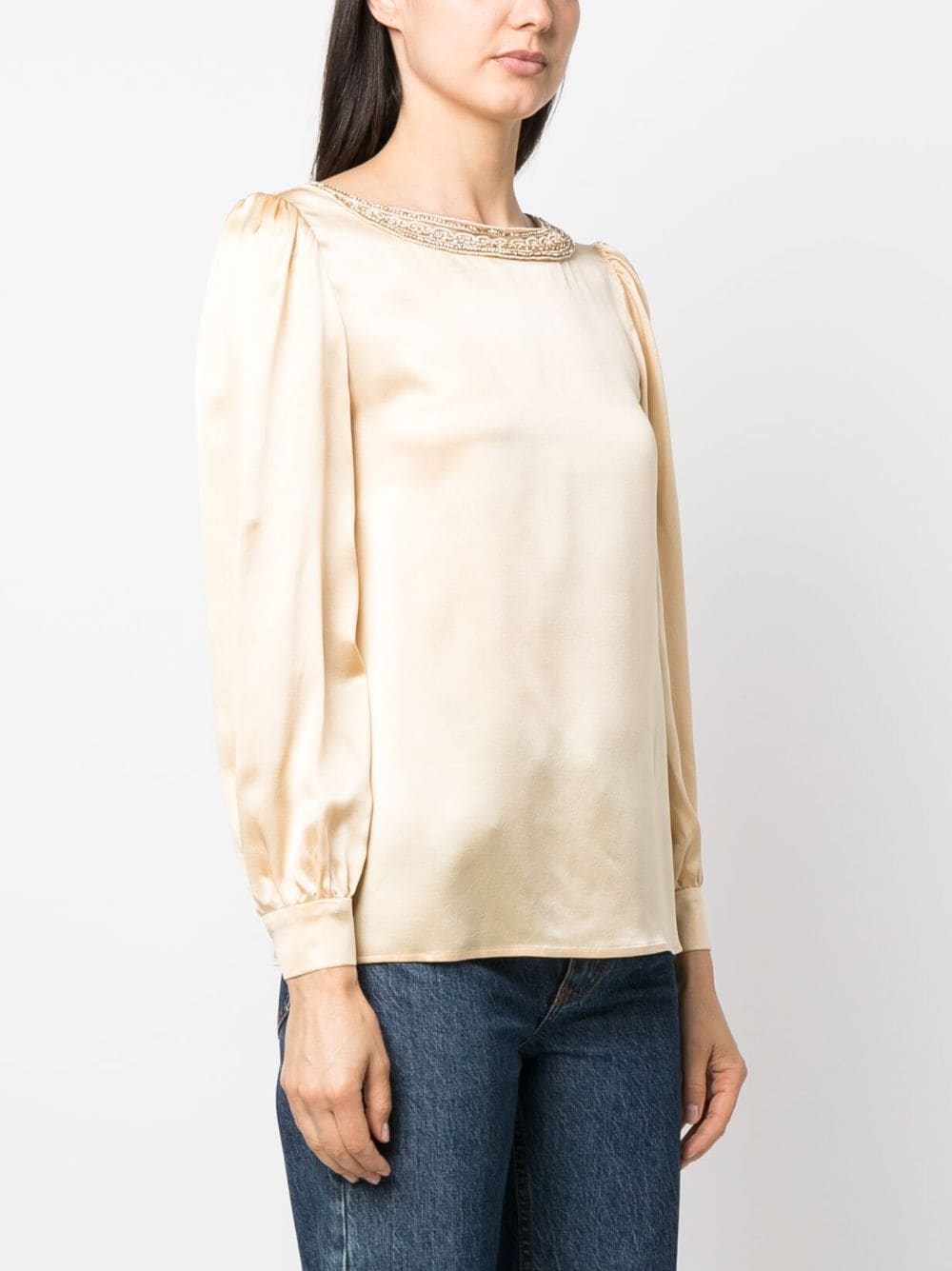 Shop Alberta Ferretti Silk Long-sleeved Blouse In Nude