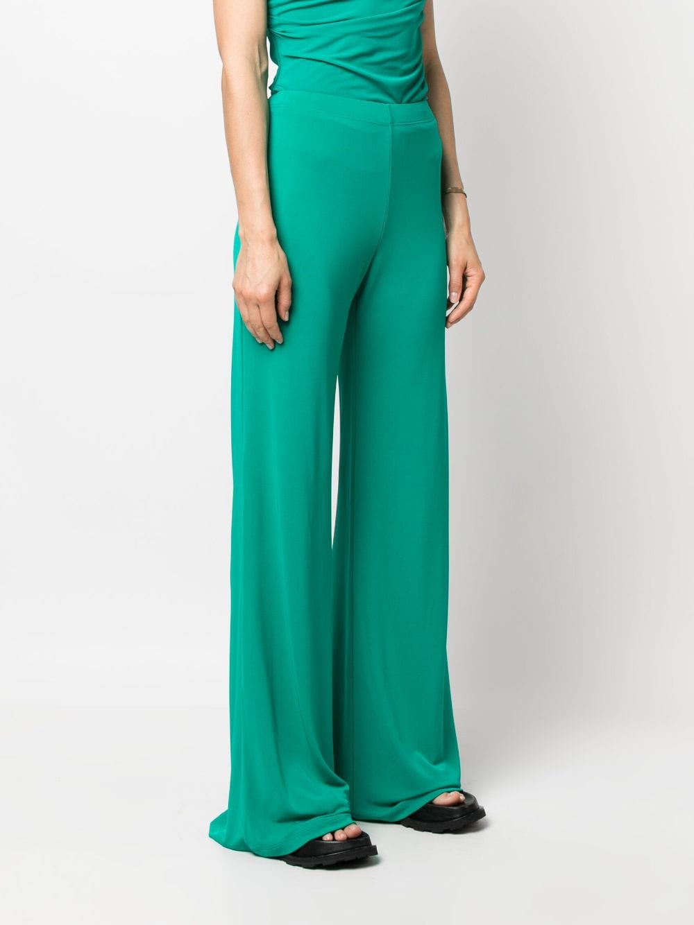 Shop Alberta Ferretti High-waisted Flared Trousers In Grün