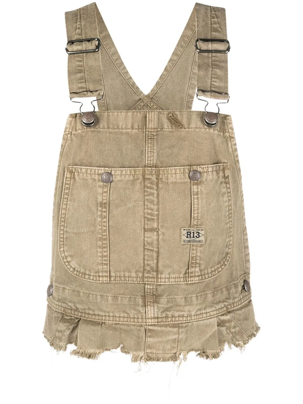 

R13 Damon Distressed Overall Bib - Green