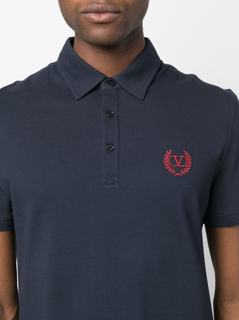 Shop Valentino Embroidered-logo Polo Shirt In Blue